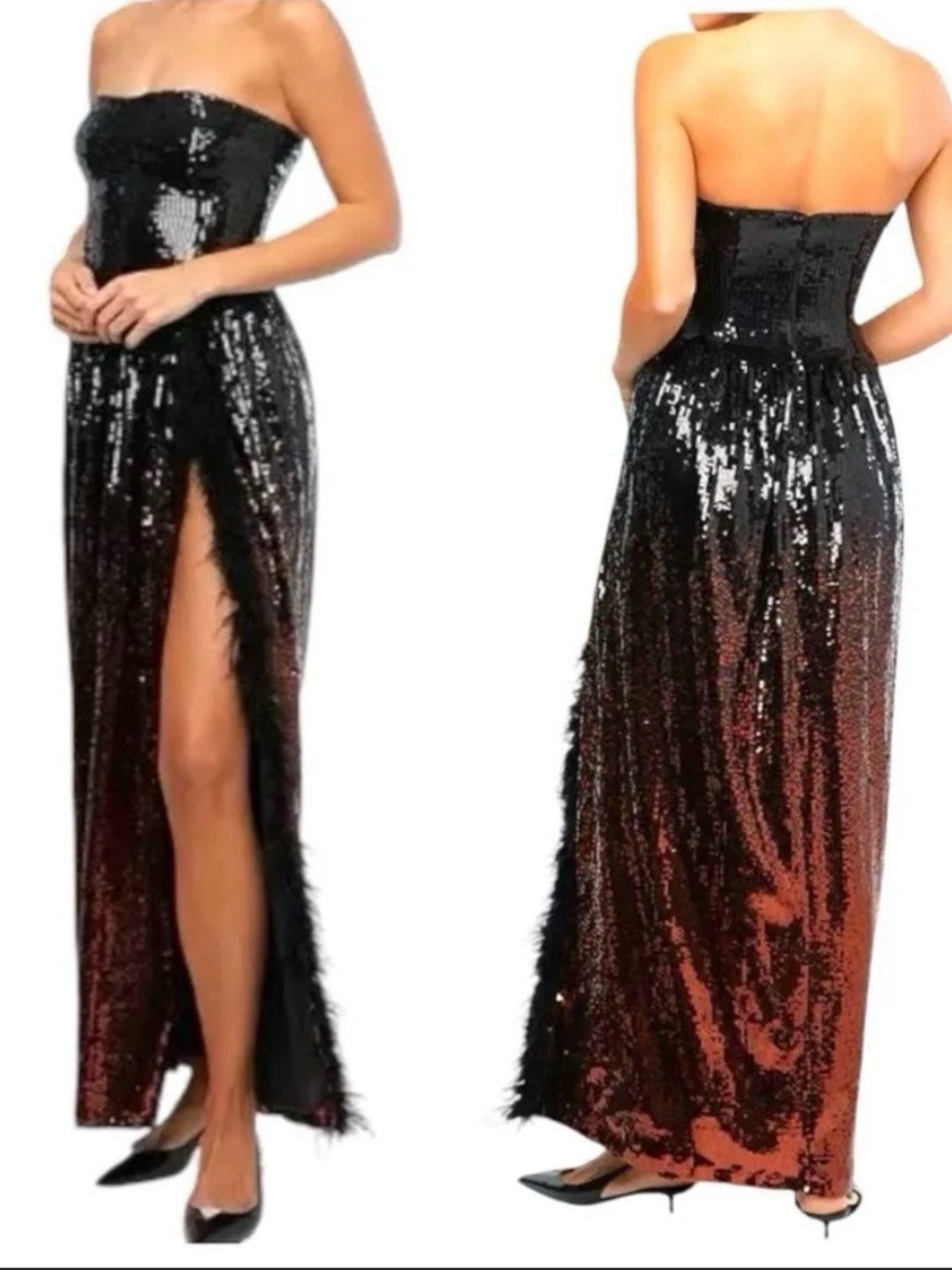 WeWoreWhat Corset Feather Gown